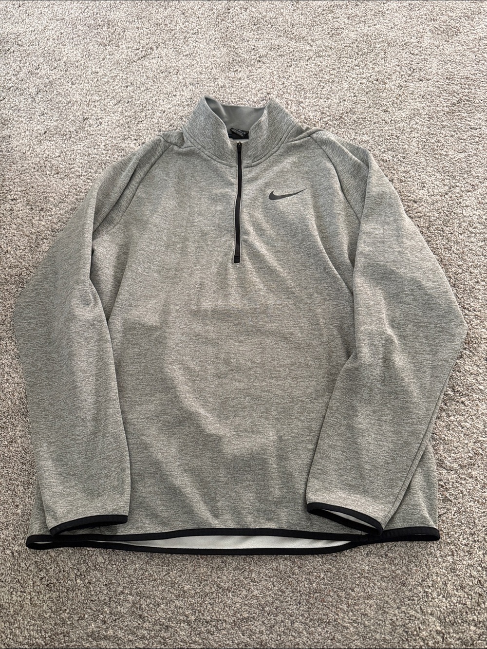 Nike Men’s Gray Quarter-Zip Dri Fit Pullover Black Trim fleece lined XL